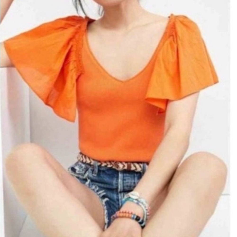 Maeve orange flutter sleeve top, XS